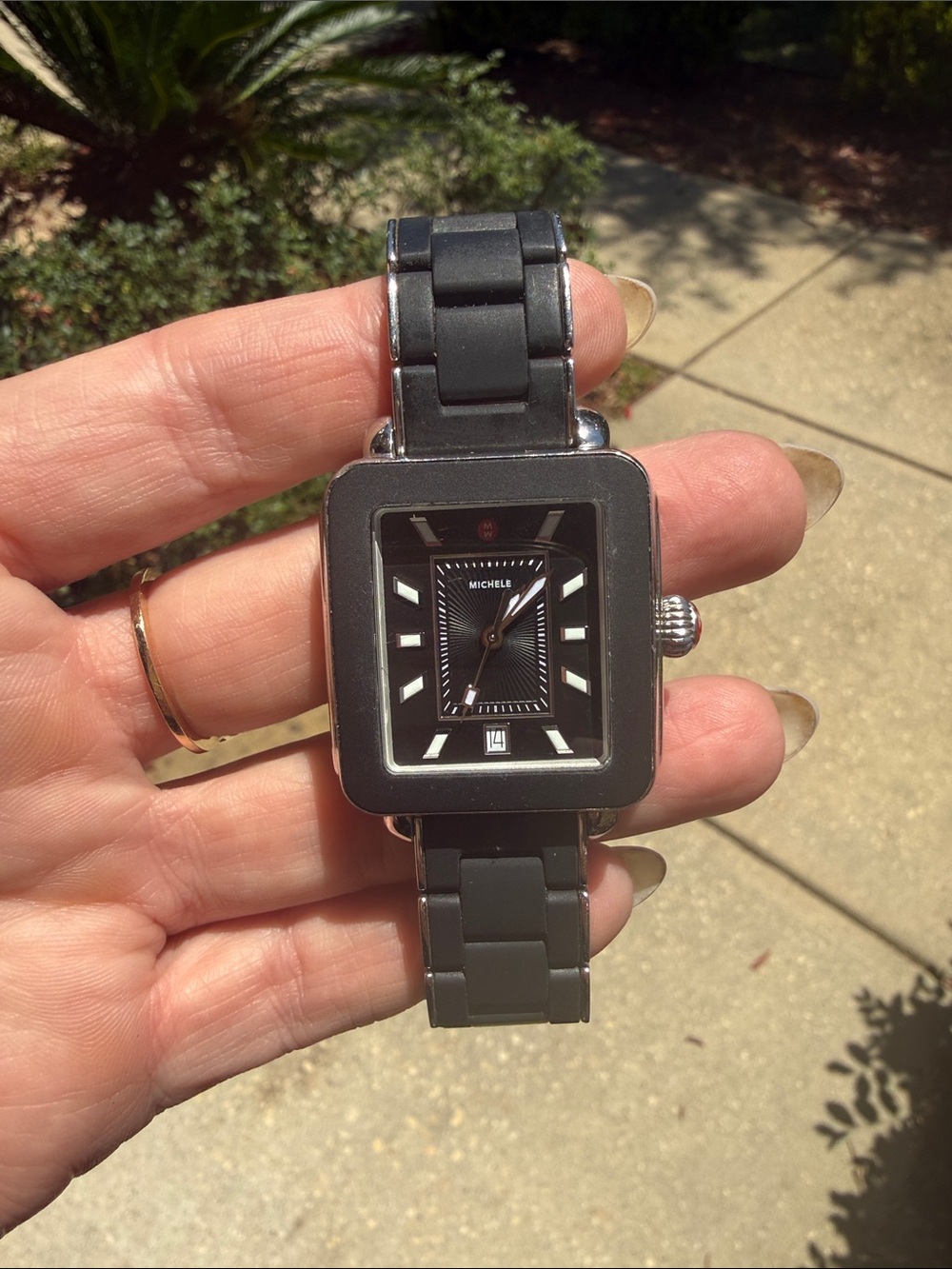 Michele Black Square Dial Stainless Steel Bracelet Watch- Sport Deco